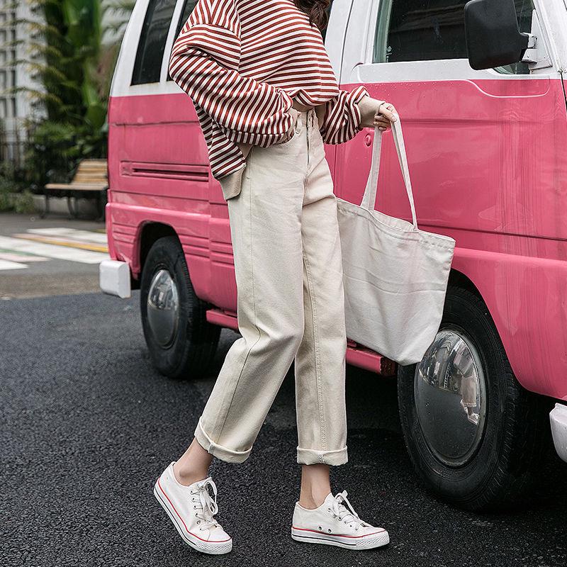 2021 Korean-Style High-Waisted Cropped Straight-Leg Jeans: Slimming, Versatile, Loose, Casual Wide-Leg Pants for Women