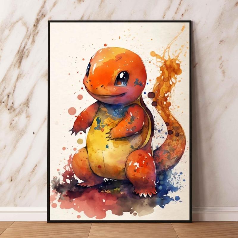 Watercolor Pokemon Decorative Paintings - Pikachu  Eevee Squirtle  Charmander  Bulbasaur Anime Art for Home Wall Decor