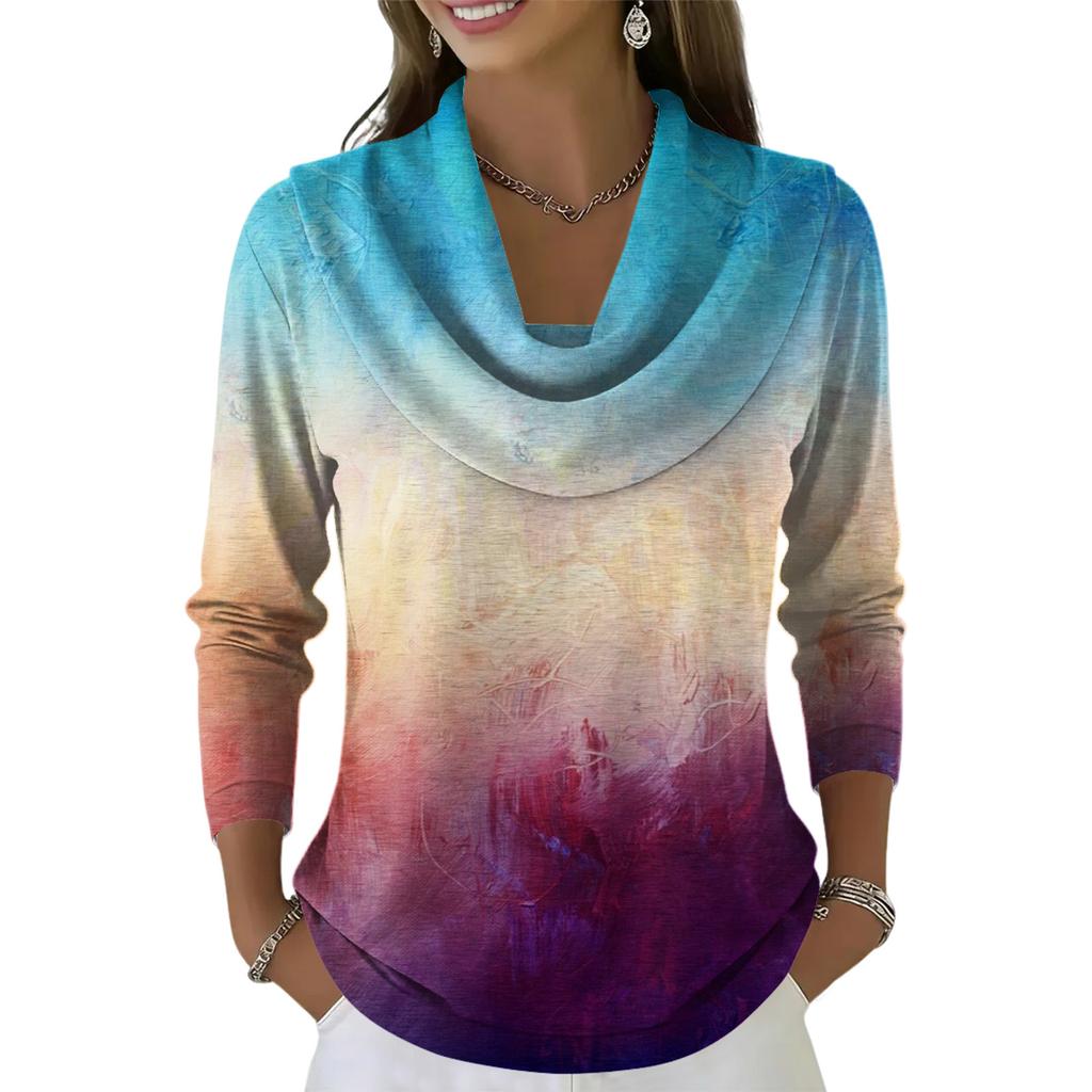 Dámský ležérní a módní svetr s dlouhým rukávem a potiskem, kulatým výstřihem