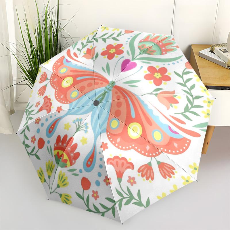 

1pc Butterfly Flowers Umbrella Portable Folding Umbrella Durable Iron Frame, Suitable for All Seasons Home Travel Outdoor yy260319096