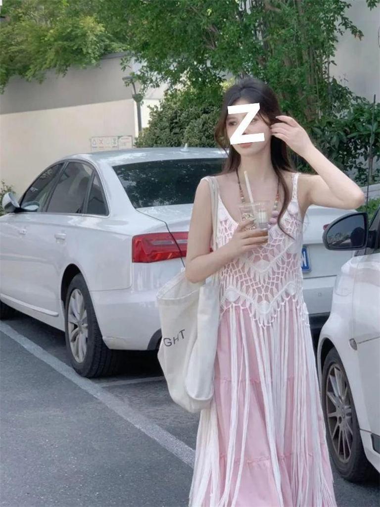 Pink Tassel Camisole Dress - Vacation Seaside Style