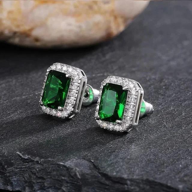 New Popular Women'S Pendant Emerald Earrings Retro Party Accessories With Bright Green Zirconia Elegant  Jewelry Gifts