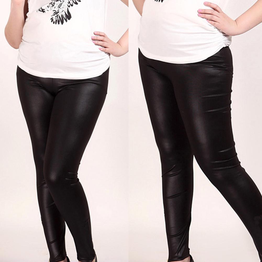 Plus Size Damen Stretchy Slim Kunstleder Leggings Skinny Jeggings Strumpfhosen Hosen