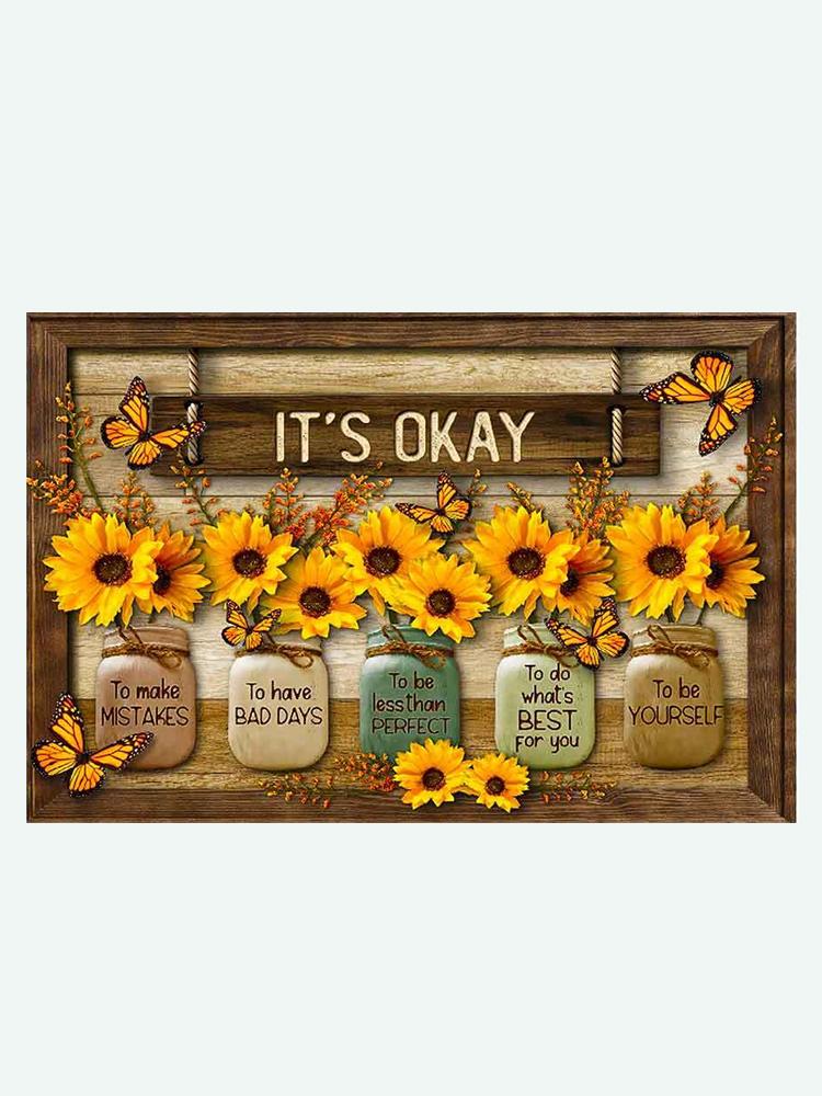 

1pc Sunflower Canvas Painting IT S OKAY Posters And Prints For Living Room & Bedroom Wall Art Pictures Home Decor New Year Gift 20x30cm No Frame белый