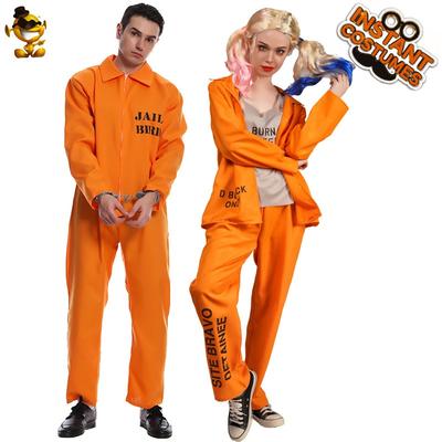 Halloween Big Boy and Big Girl Couple Orange Prisoner Cosplay Party Costume Onesie Uniform Suit