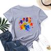 Dog Paw Pattern Cotton T-Shirt Short Sleeve Round Neck Women 2d Print Tops