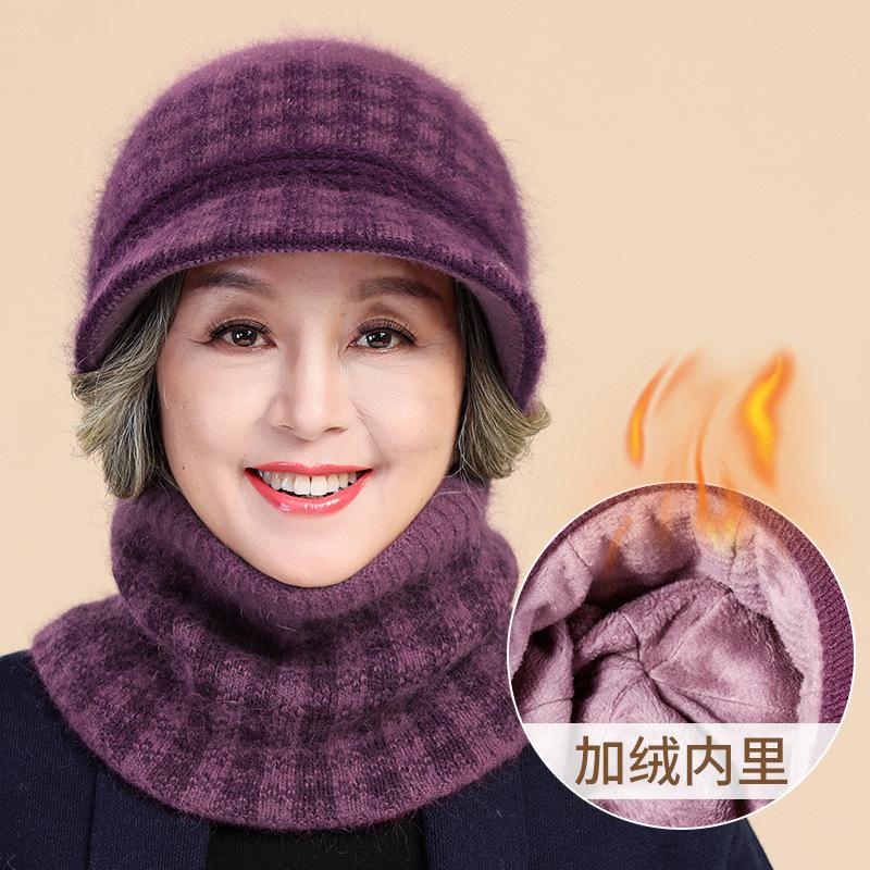 Hat lady winter warm short brim rabbit fur basin hat middle old man scarf knitted hat cold warm wool hat