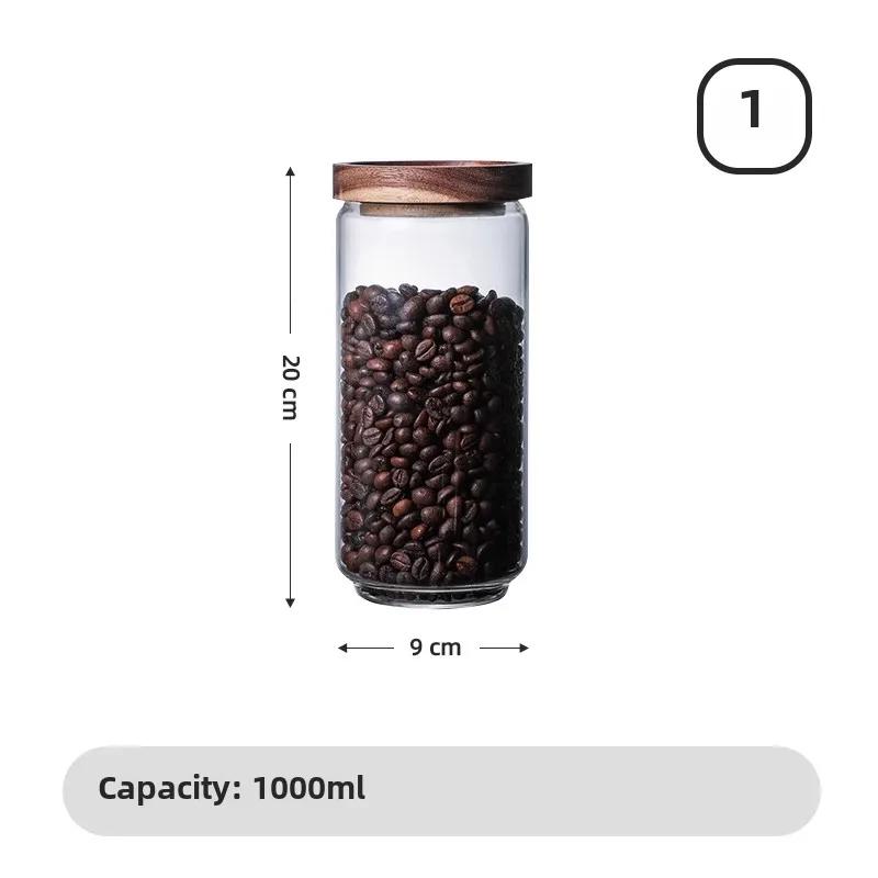 Lufttät förvaringsburk i glas med bambulock för kaffe, te, kryddor, spannmål, socker - Modern köks- och skafferiorganisation