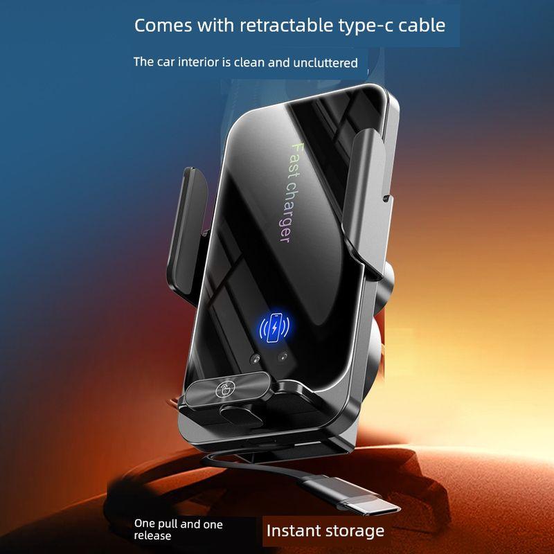 New Car Mount with Wireless Charging and Type-C Data Cable, Smart Sensor Phone Holder That Does Not Block the Camera