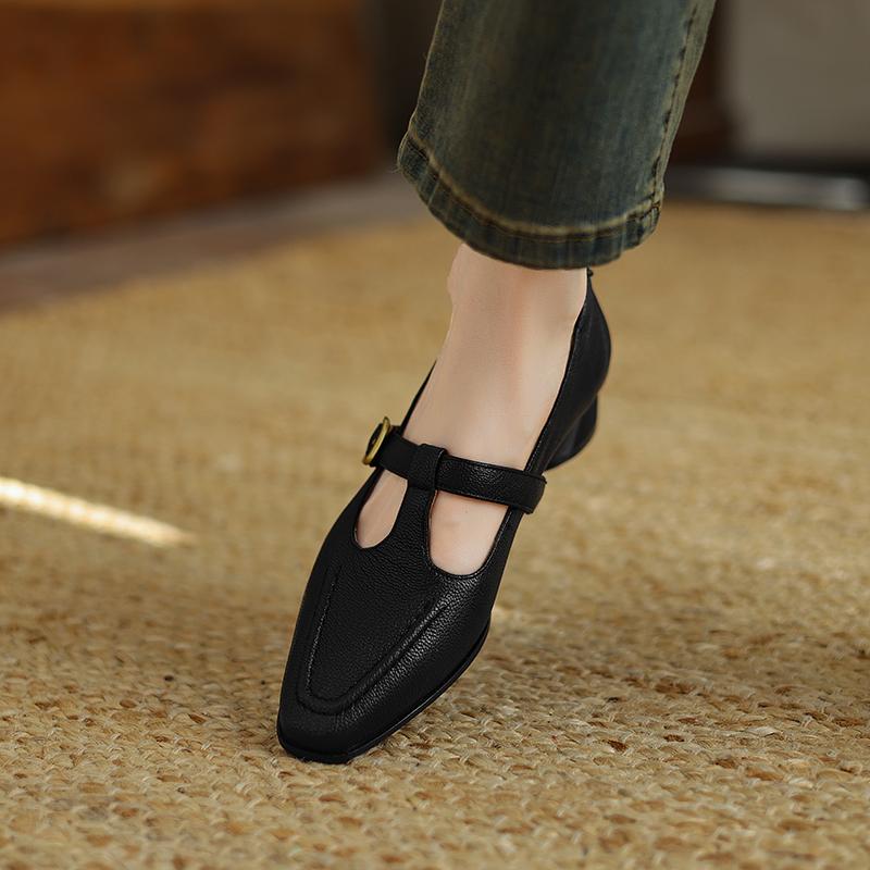 Fashion 2025 New Fashion Genuine Leather Luxury Pumps Women Low Heels Shoes Chunky Heels T-starp Loafers Women's Causl Womens Shoes