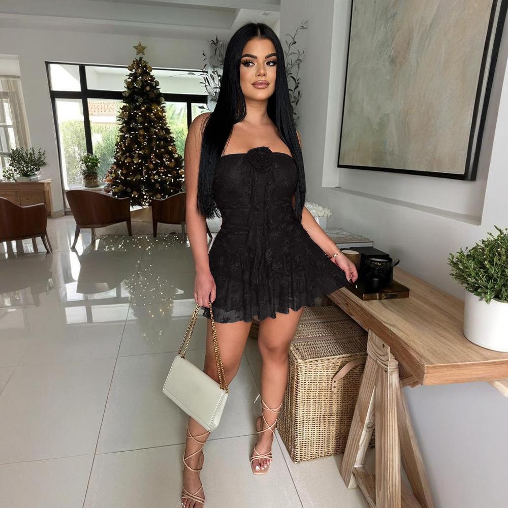

Women s Strapless Lace Short Dress M чорний