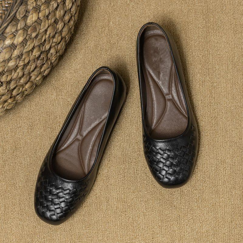 

Французские удобные плетеные туфли на низком каблуке, женские, осень 2025, новые универсальные туфли из кожи с квадратным носком и неглубоким горлом, универсальные, grandm 40 чёрный