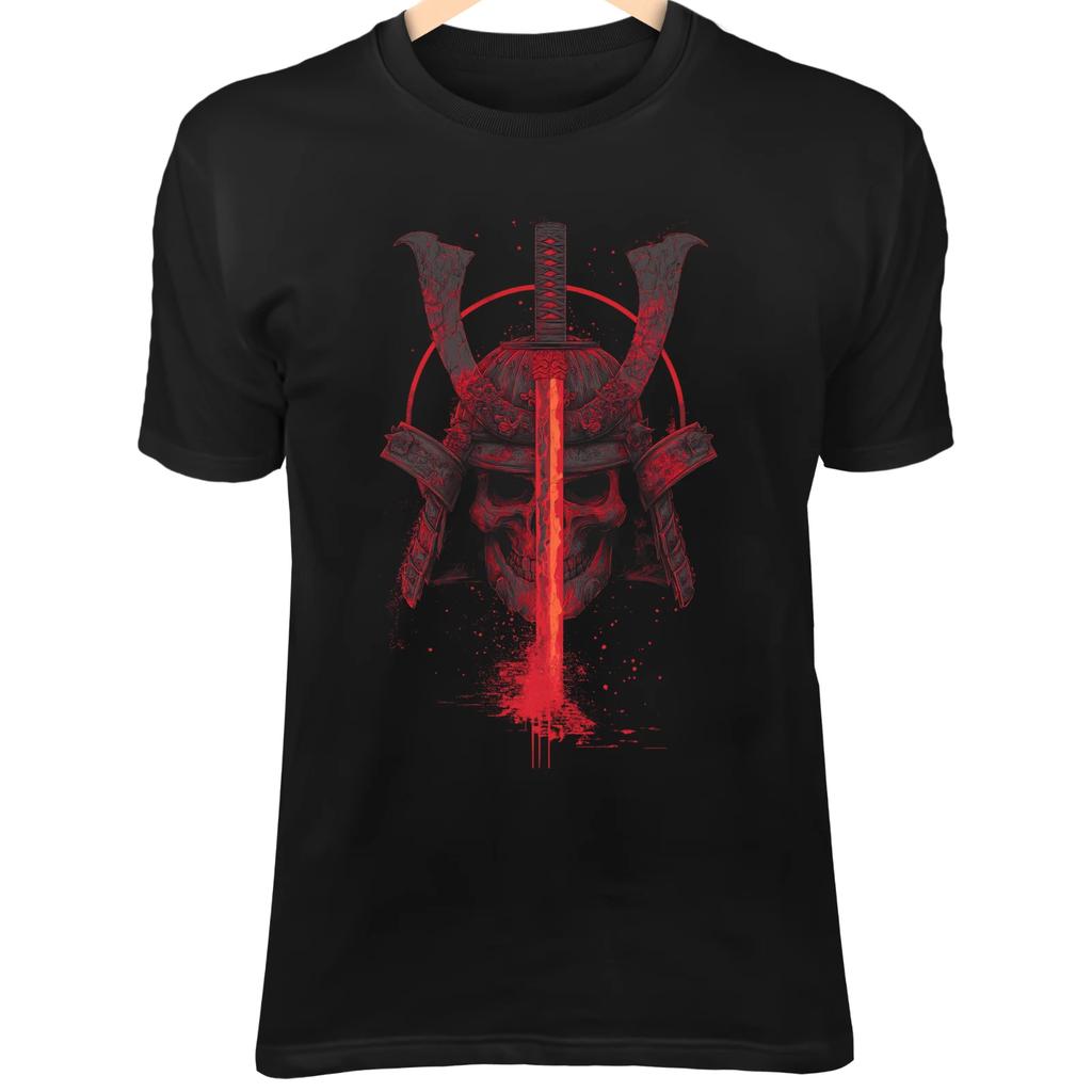 Demonic Skull Samurai Shirt - Red Vein Armor and Split Katana Art