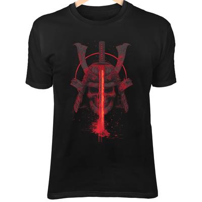 Demonic Skull Samurai Shirt - Red Vein Armor and Split Katana Art