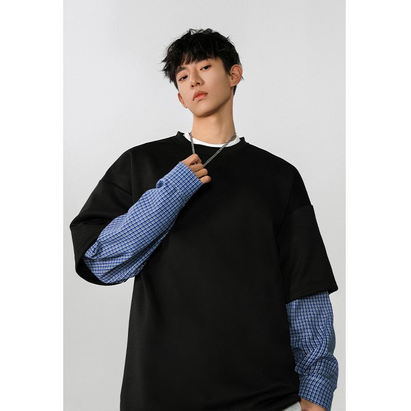 2025 Весна Мужская Повседневная Толстовка С Капюшоном Мужская Уличная Одежда Harajuku Пуловер Мужской Лоскутный Свободный О-Образный Вырез Модные Хип-Хоп Толстовки L чёрный 1598₽