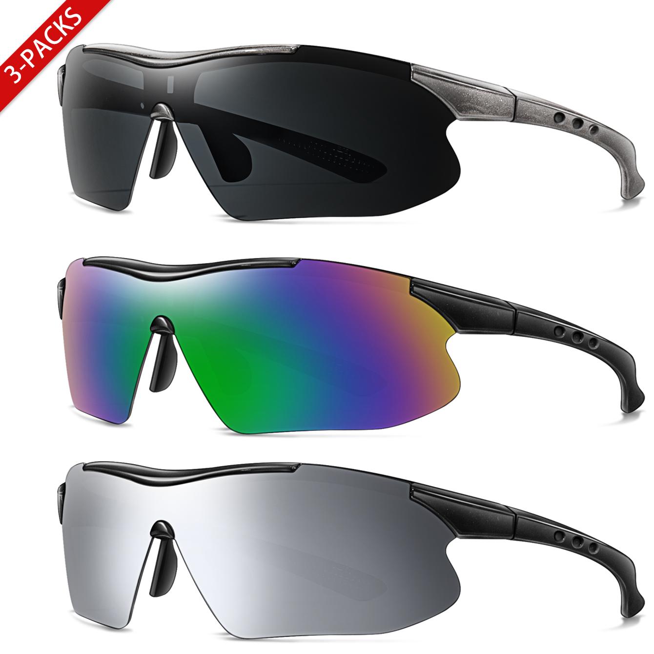 

3 Pairs Unisex Cycling Sunglasses Sports UV Protection Glasses for Outdoor Activities Running Hiking Cycling Baseball, Travel