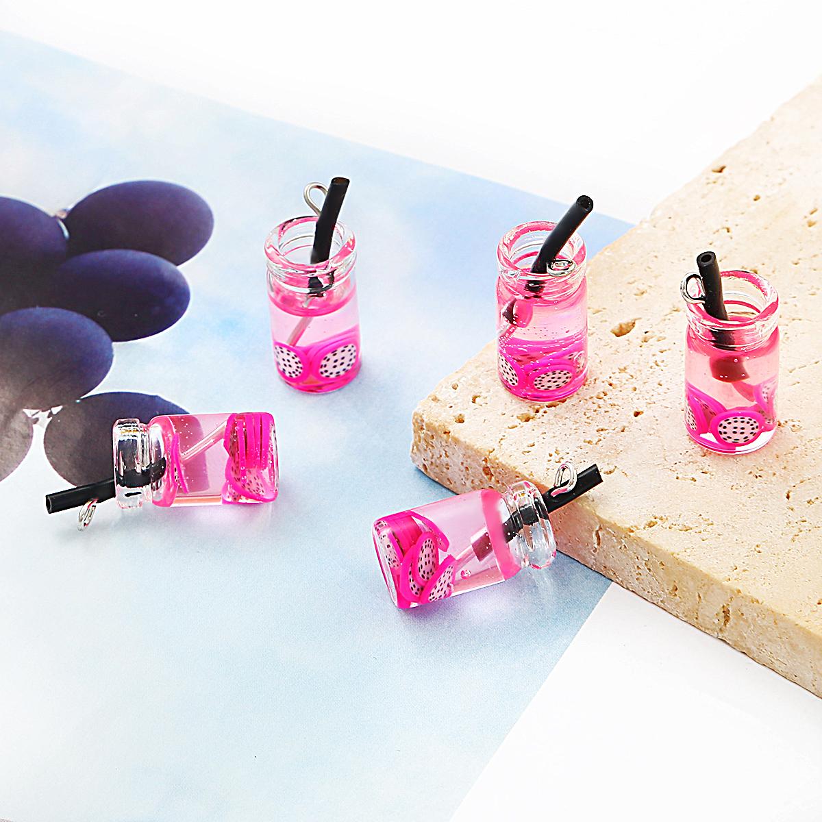 

Подвески из смолы, пузырьковый чай, бутылка фруктового сока, подвеска, бусины для изготовления ювелирных изделий, серьги, ожерелье 18x10mm 6pcs фуксия