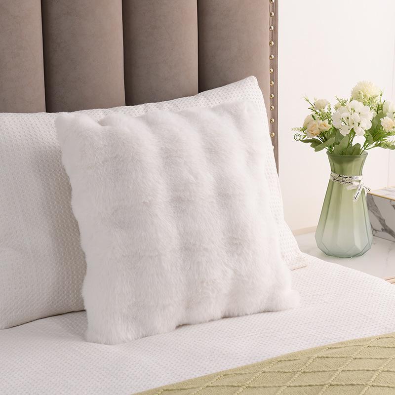 Solid Color Faux Rabbit Fur Plush Cushion: Dual-Use Back Cushion for Sofa, Bedroom Bay Window, or Bedside with Bubble Fleece