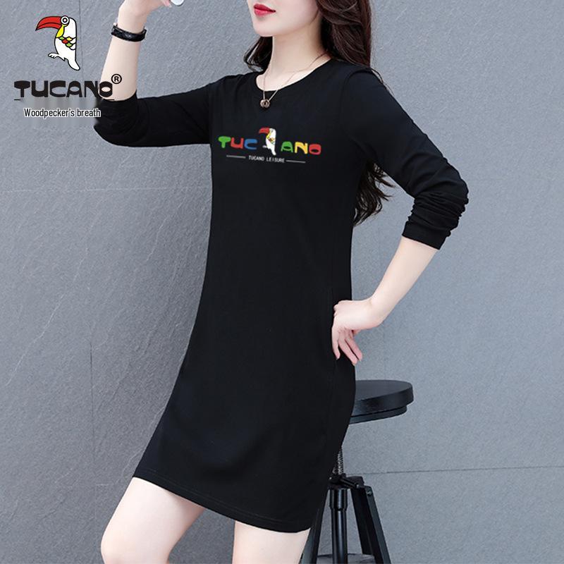 Women's Long-Sleeve Cotton Mid-Length T-Shirt Dress - 2025 Spring/Autumn Casual Versatile Style