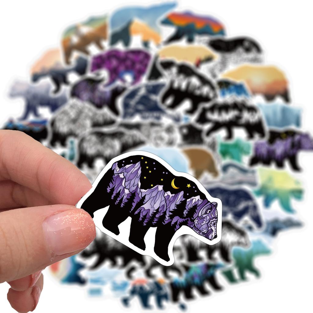 50 Pictures of Colorful Grizzly Bear Graffiti Stickers for Mountain Tops, Suitcase Motorcycle Trolley Case Notebook Waterproof DIY Stickers