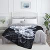 Black background white peony floral design flannel blanket elegant modern bedroom decor luxury flower pattern throw blanket gift