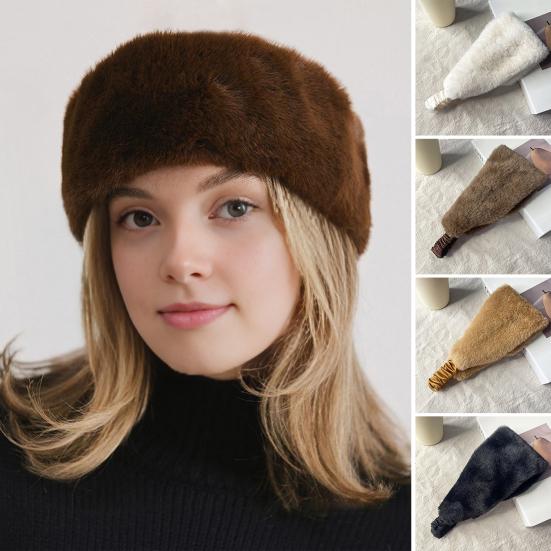 Faux Fur Lined Winter Headband Solid Color Ear Warmer with Elastic Telescopic Straps Earmuff Headscarf