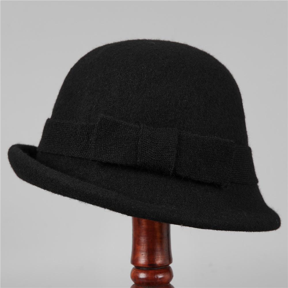 High-End Curled Woolen Top Hat Women'S French Retro Bow Bucket Hat Elegant And Noble Thousand Gold Wind Hat Winter