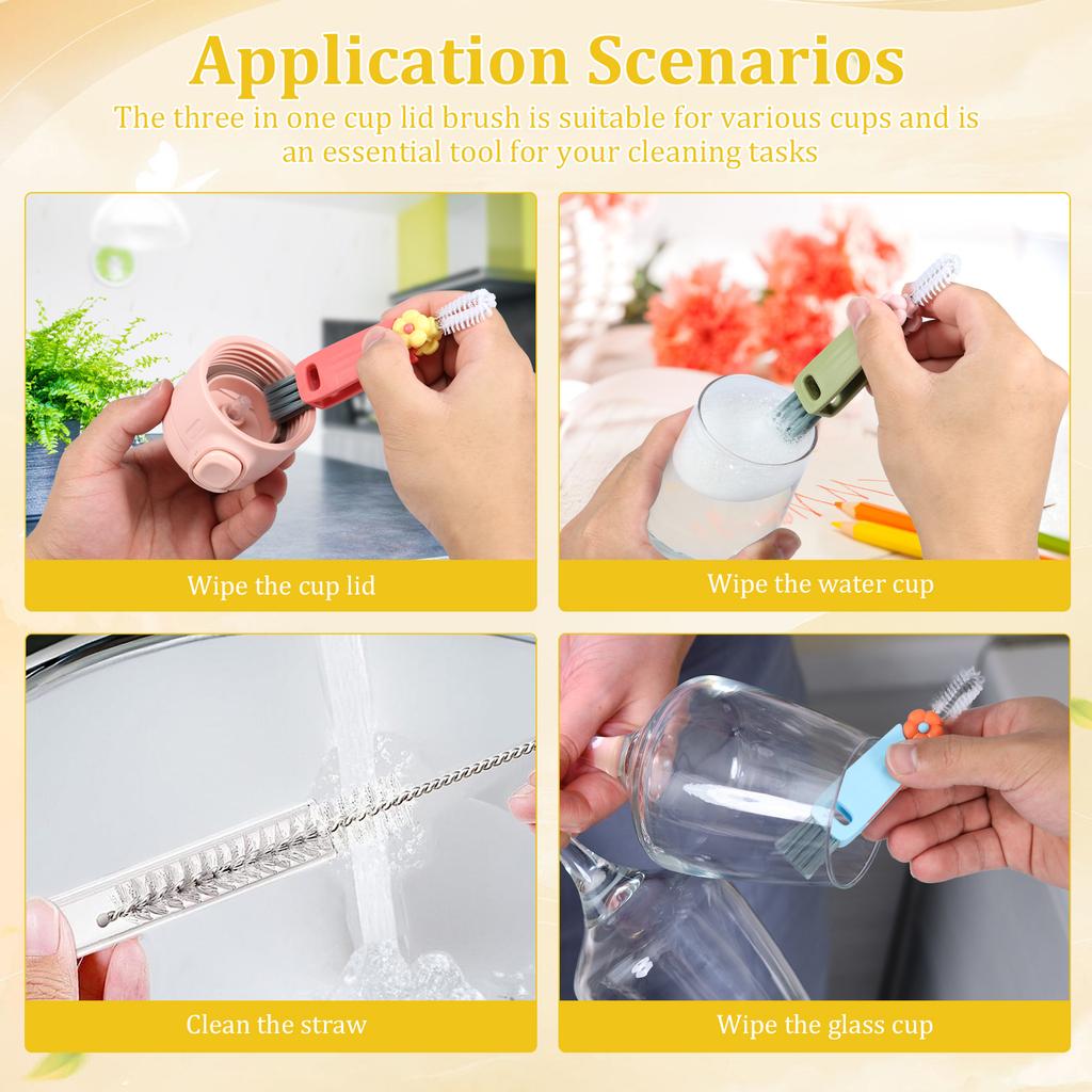 3 in 1 Cup Lid Cleaning Brush Crevice Cleaner Brush Set for Water Bottle Multifunctional Portable Straw Cleaner for Cup Lid Gap