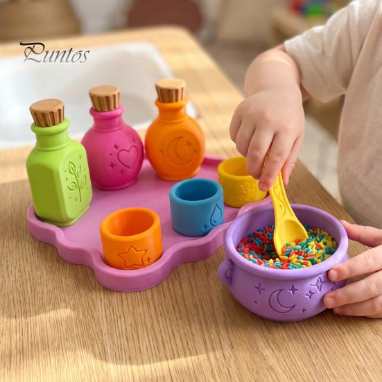 Interactive Sensory Exploration Gear Magic Potion Play Set, 3D Printed Making Pretend Kit Creative Imaginative Props with Bottles, Bowl, Spoon,