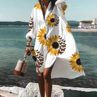 Oversized Loose Casual Aesthetic Summer Dresses Sexy Beach Shirt Dress Bohemian Long Sleeve Elegant Vestidos De Mujer