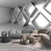 Carta da parati 3D astratta con muro di cemento, edifici geometrici, espansione dello spazio, camera da letto, divano