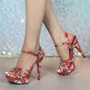 Fashion Liyke Modedesign Print Leder Schmalband Damen Plateau Sandale Sexy Peep Toe Super High Heels Bankett Party Schuhe Größe 43