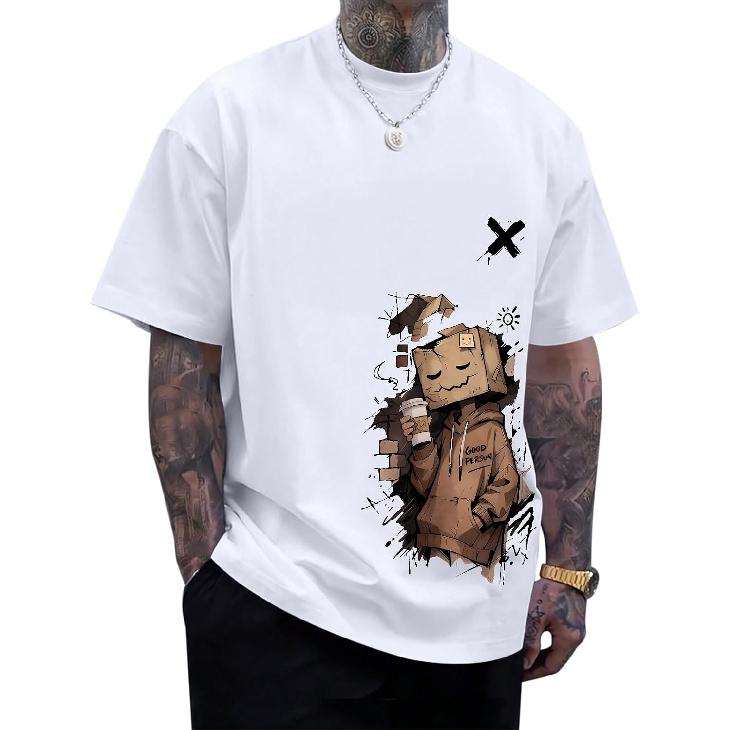 Men's Oversized Cartoon Graphic Tees Vintage Printed Crew Neck T Shirts Streetwear Short Sleeve Shirt Summer Tops
