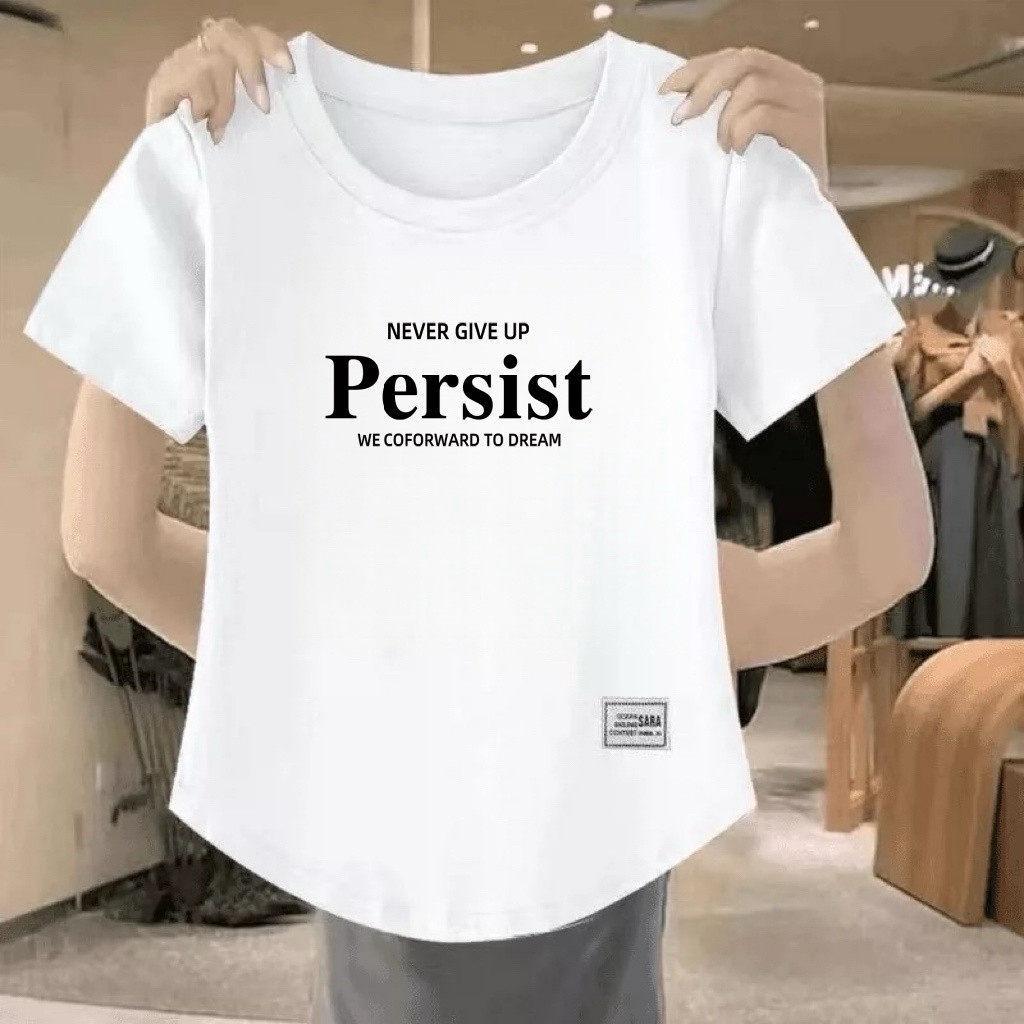 

Korean Retro Letter Print Women s Slim Fit T-Shirt - Summer 2026 Large