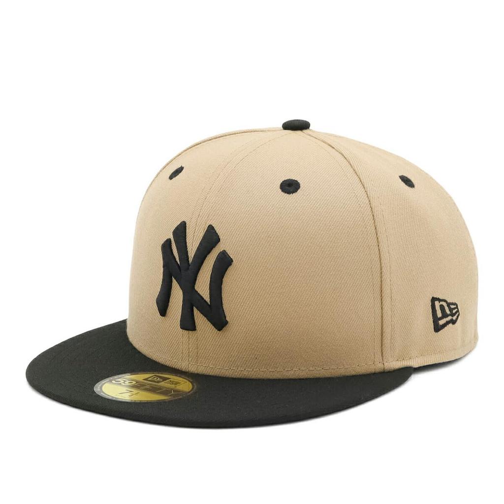 New Era 59FIFTY Cap MLB New York Yankees NY Camel Beige 8 ONSPOTZ Exclusive and Gokyu Fifty 5950 Straight Flat Visor Unisex Summer Sun Protection UV