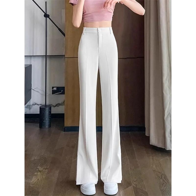 

Women s Ivory High-Waisted Flared Pants - Slim-Fit Formal Office Work Trousers S білий