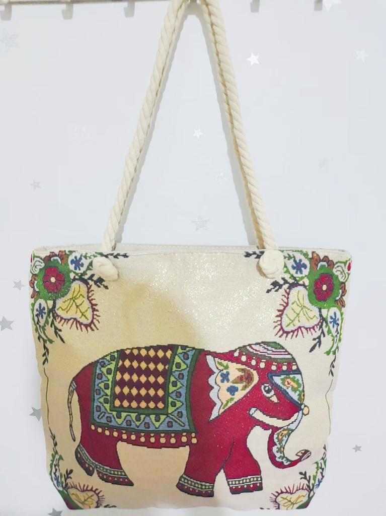 Ethnic style large shoulder bag South East Asia style double-sided embroidery cartoon animal elephant canvas bag female travel bag