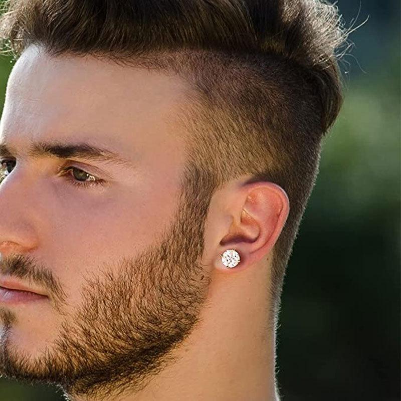 Hip-Hop Unisex Stud Earrings, Copper Micro-Inlaid Zircon Mini Earrings For Women