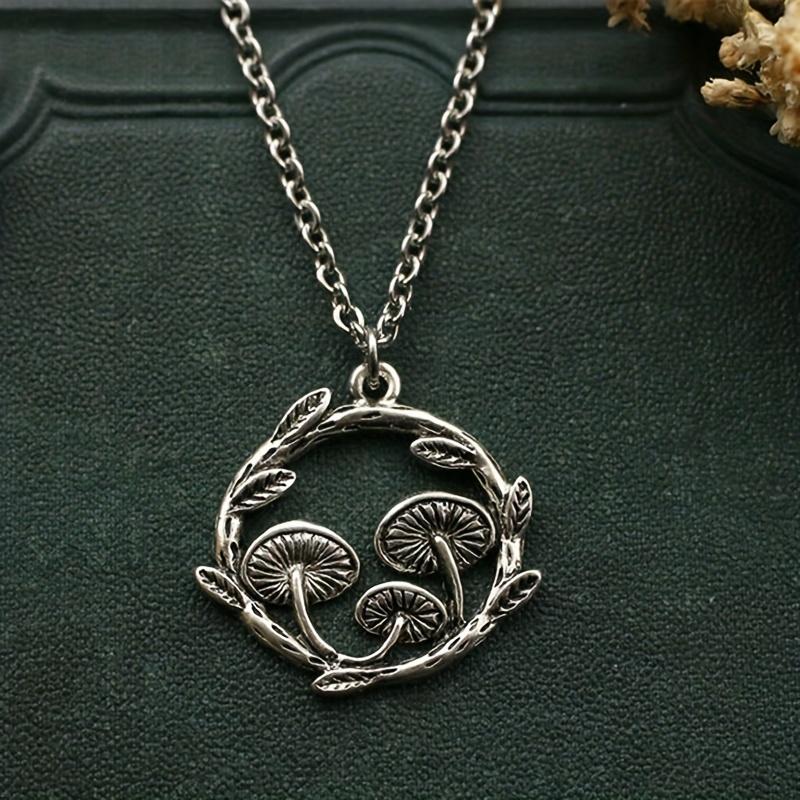 Creative Silver Plated Mushroom Moon Necklace Round Pendant Sweater Chain Gift