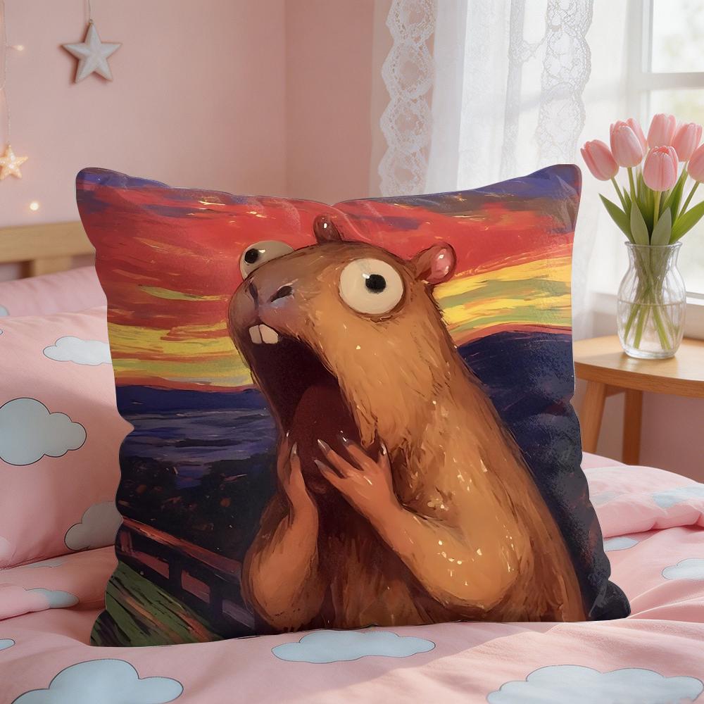 Shout Art Funny Animals Cushion Cover Silky Short Plush Invisible Zipper Dustproof Sofa Pillow Case For Home Decor
