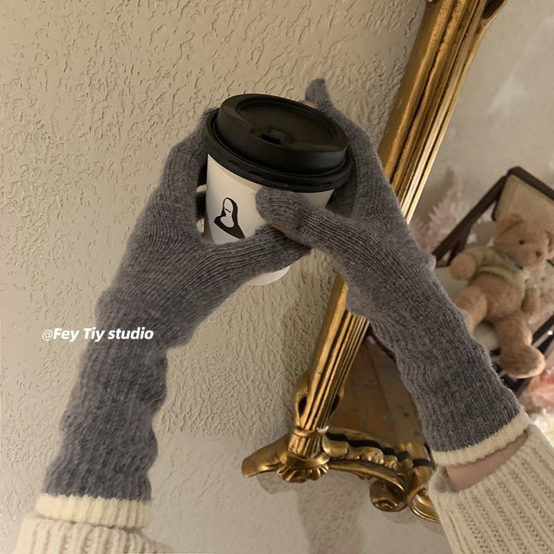 Womens Winter Warm Fleece-Lined Touchscreen Gloves With Finger Separation Korean Style