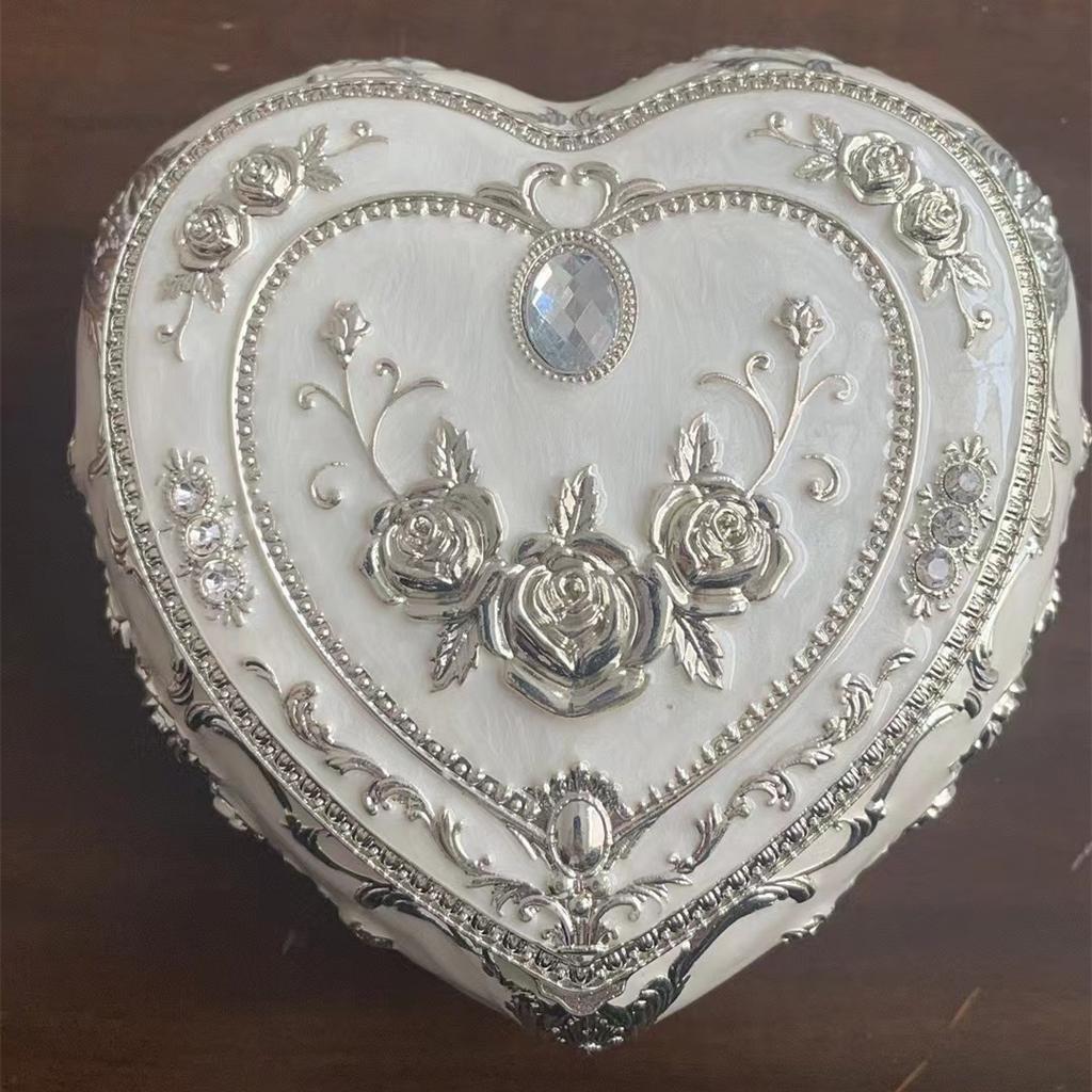 Přenosný úložný box na šperky, Organizér na náramky, Smaltovaná slitina ve tvaru embosovaného srdce, Nádobka na prsteny, Dekorace na toaletní stolek, Dárky pro pár