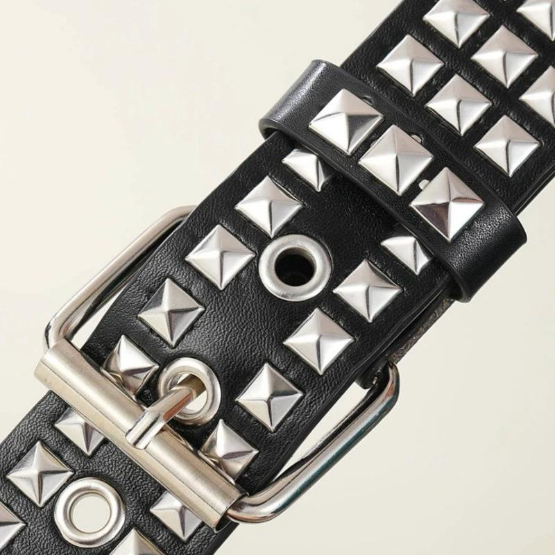 Square Bead Rivet Metal Belt Pyramid Unisex Belt Punk Style Hardware Belt Men