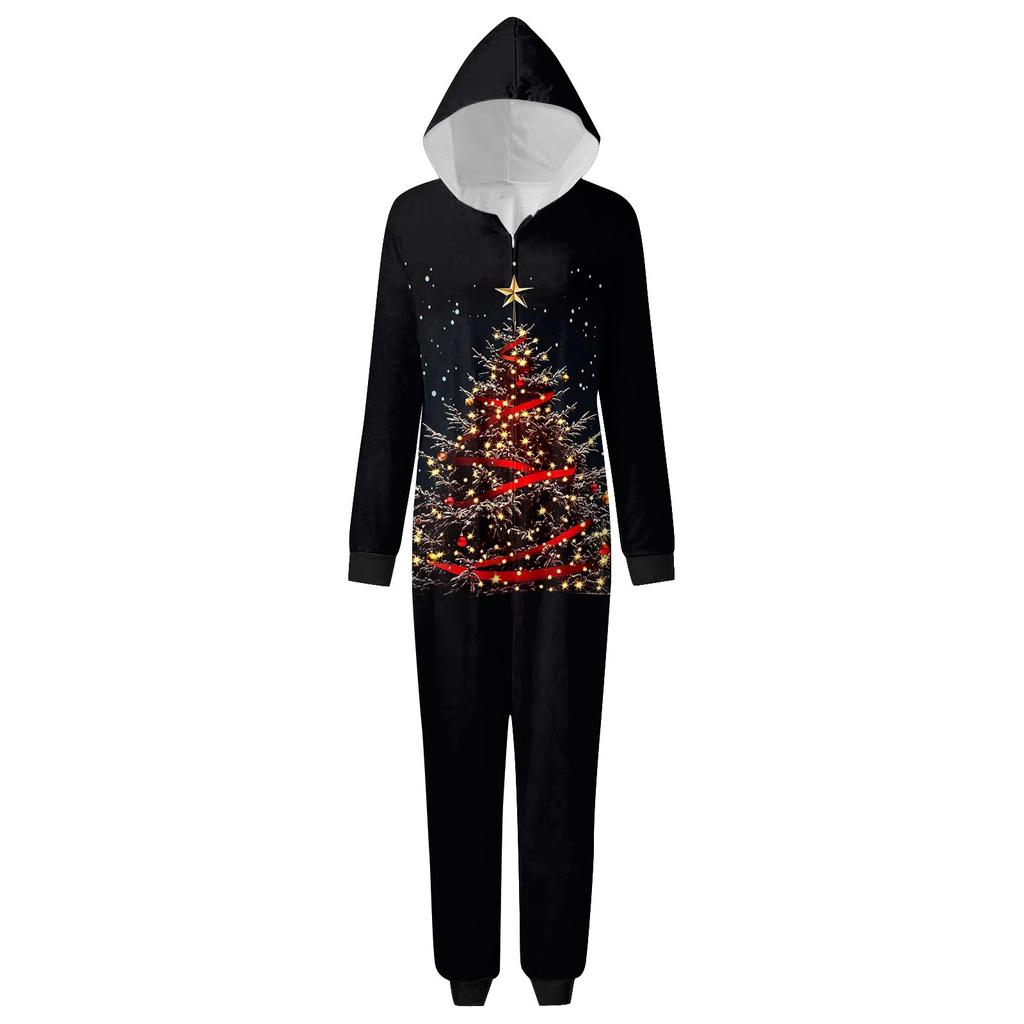 Weihnachtsdruck Eltern-Kind-Outfit Kapuzenreißverschluss Einteiliges modisches Heimanzug-Set