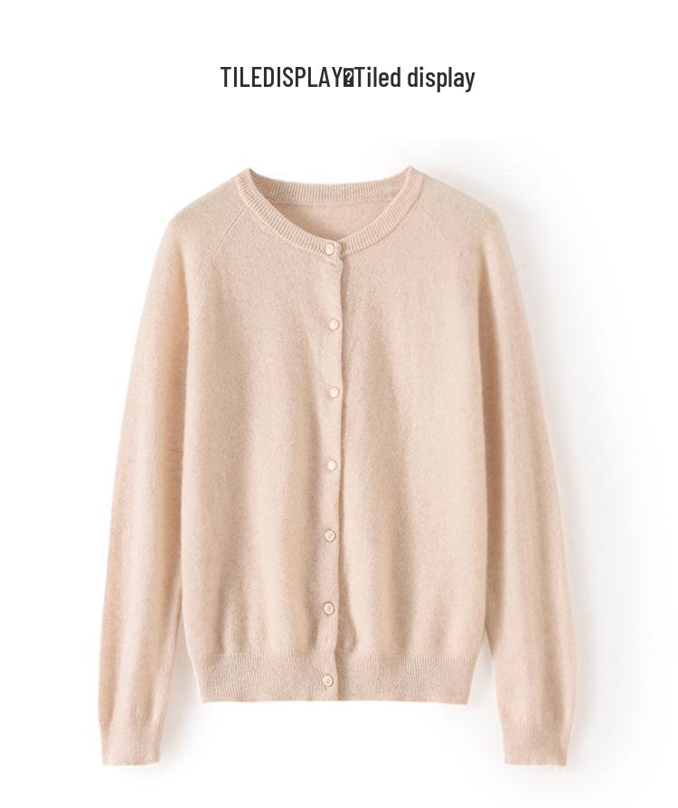 Women's Loose Fit Cashmere Raglan Cardigan – Round Neck, Long Sleeve, Solid Color