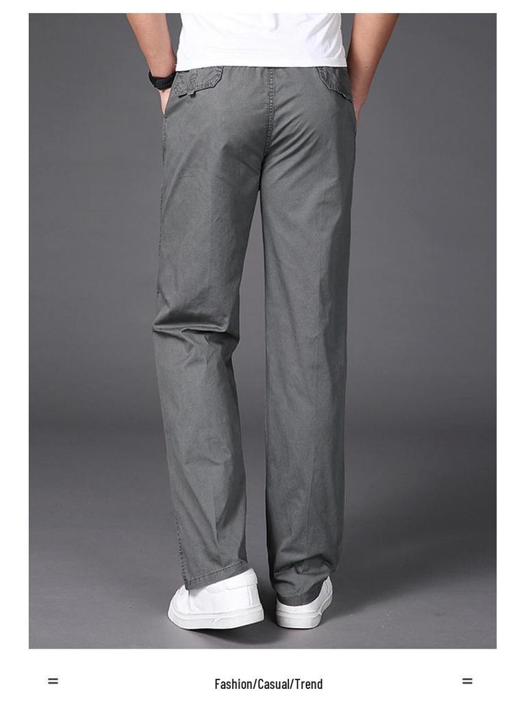 Men's Plus Size Elastic Waist Cargo Pants – Casual, Loose Fit, Solid Color