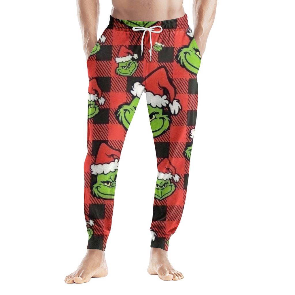 Men's Drawstring Pocket Casual Pants, Checkered Striped Printed Pocket Casual Pants, Home Sleeping Pants