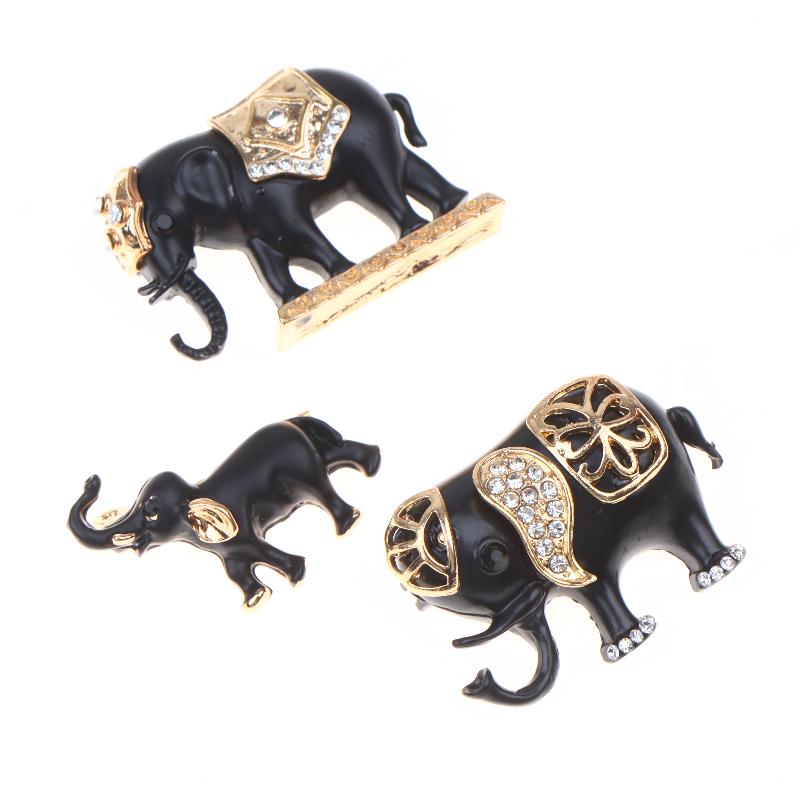 Black Gold Retro Elephant Brooch Set Shiny Rhinestone Inlaid Exquisite Craft for Women Hat Bag Decoration Jewelry Gift
