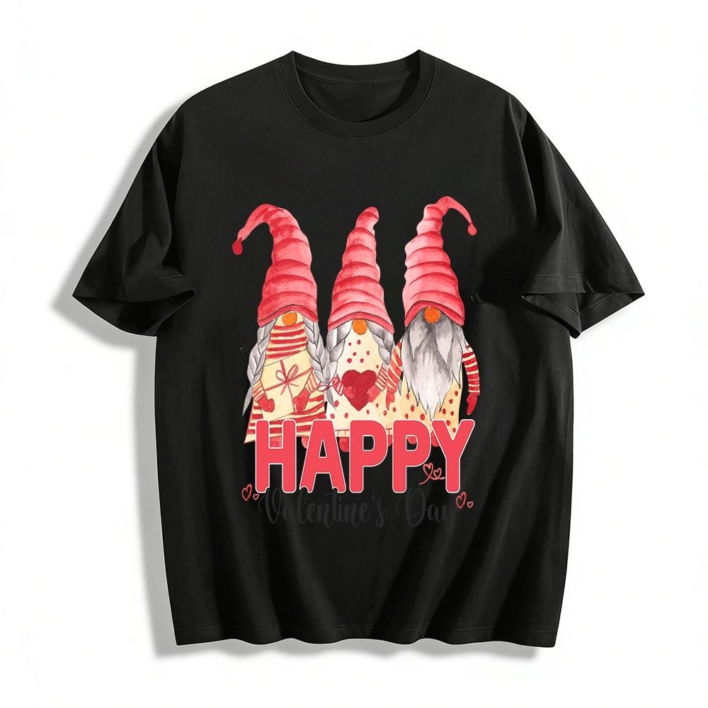 

Happy Valentine s Day Gnome Print Casual Short Sleeve T-Shirt Pure cotton T-shirt XXS