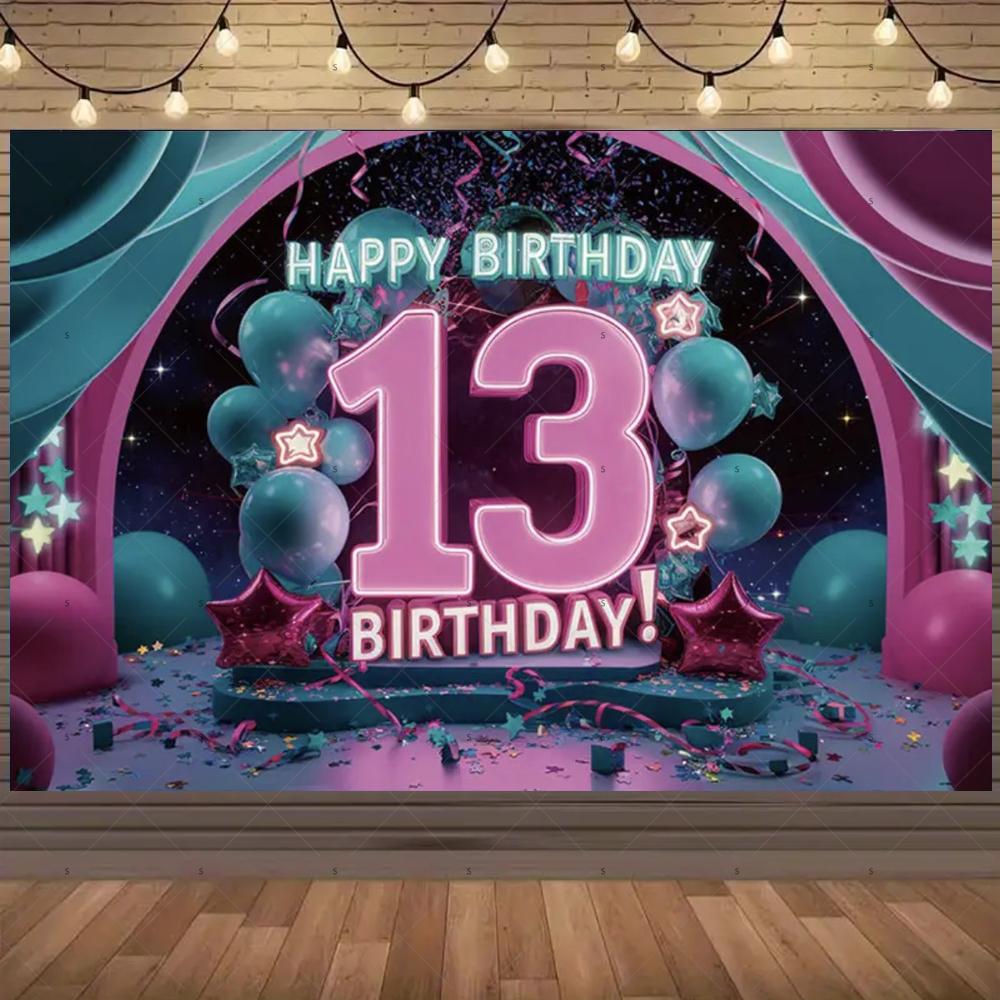 13. Geburtstag Party Dekoration Hintergrund Überraschung Bunter Glitzer Ballon Kindergeschenk Banner Familienfotografie Requisiten Hintergrund